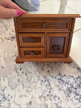 Small Wooden Jewelry Box with Brass Hardware - Brown